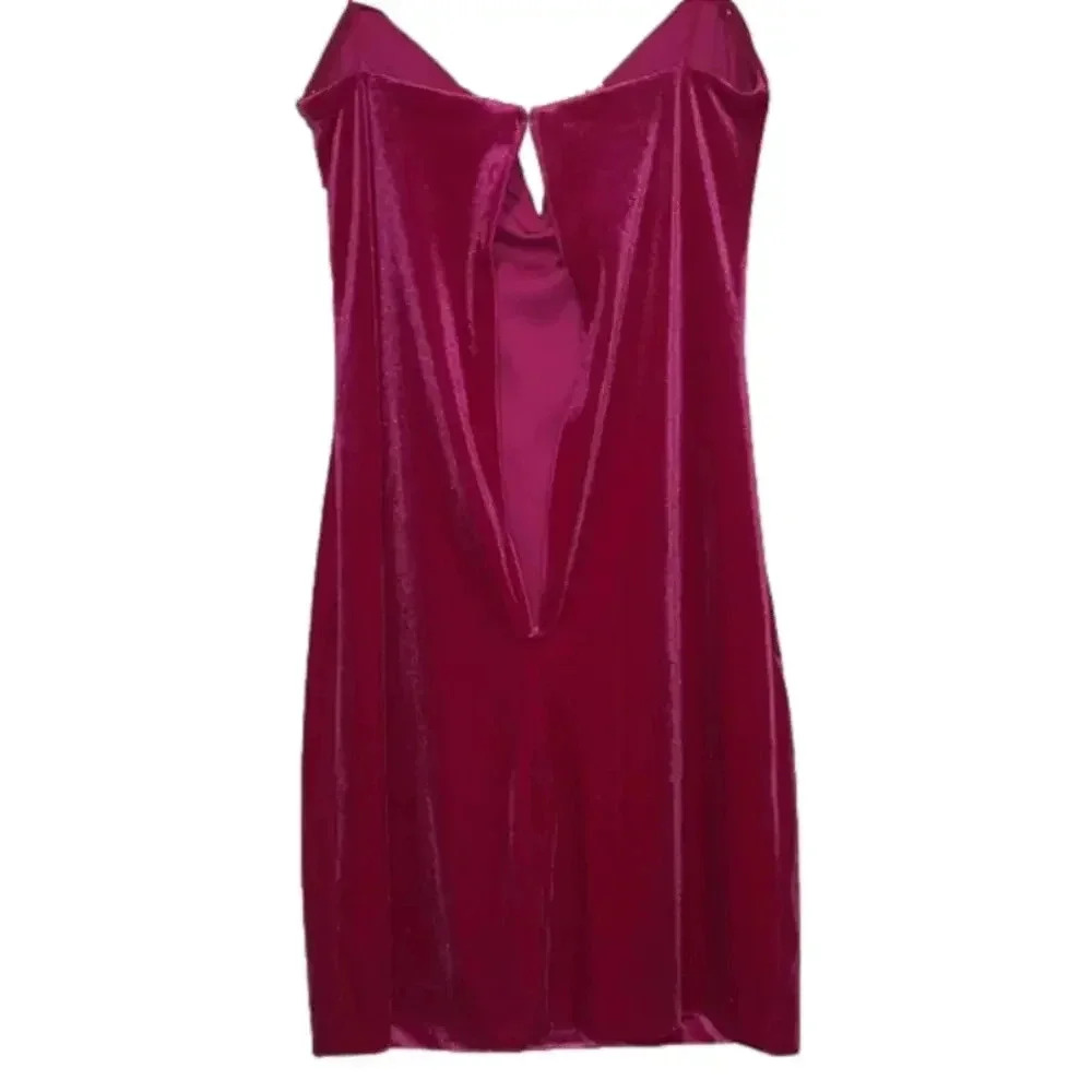 NWT holiday party dress xs strapless hot pink velvet v wire mini dress new years - Picture 13 of 14